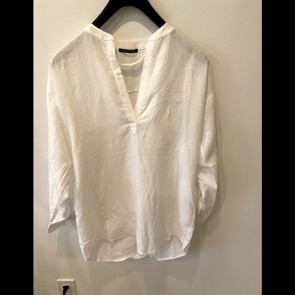 2022 spring Marissa Webb pax linen henley tunic Dress with obi belt - Picture 4 of 14